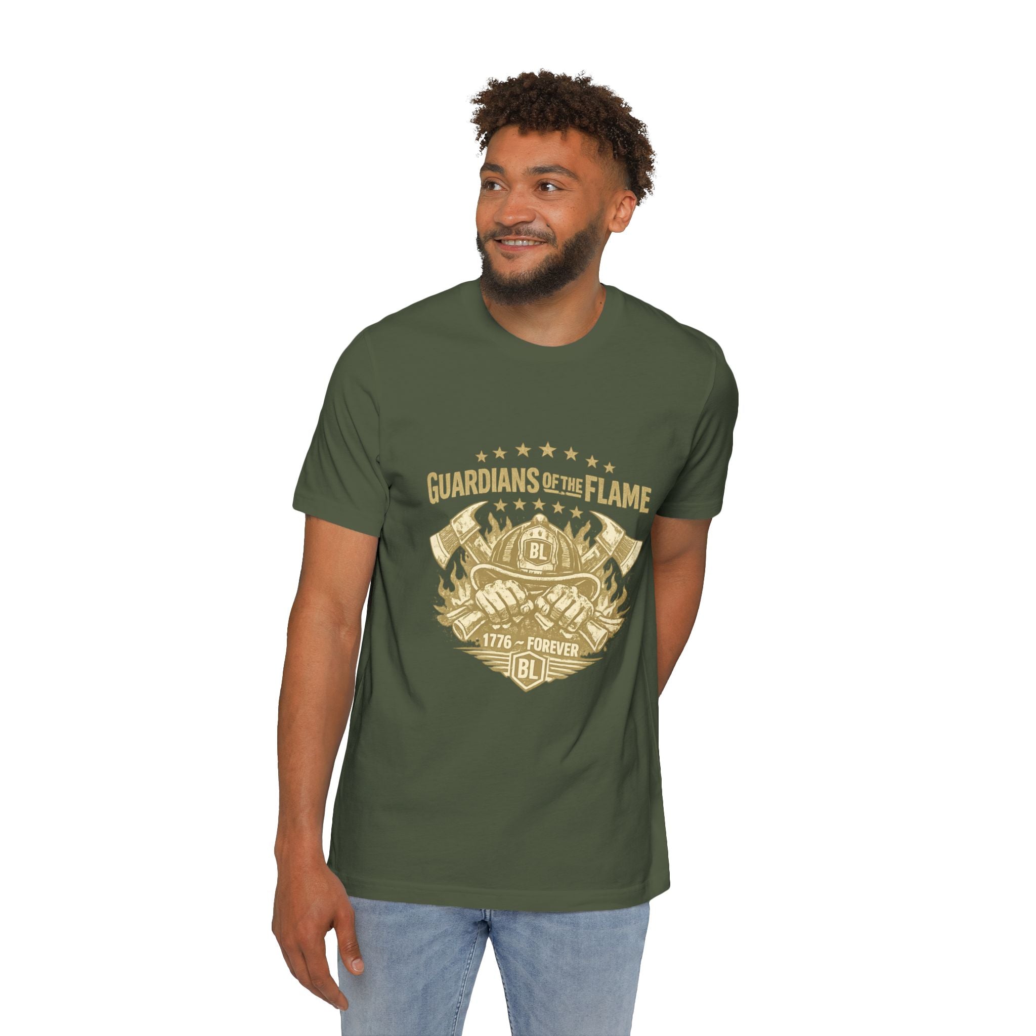 Guardians of the Flame T-Shirt – Patriotic Vintage Firefighter Emblem